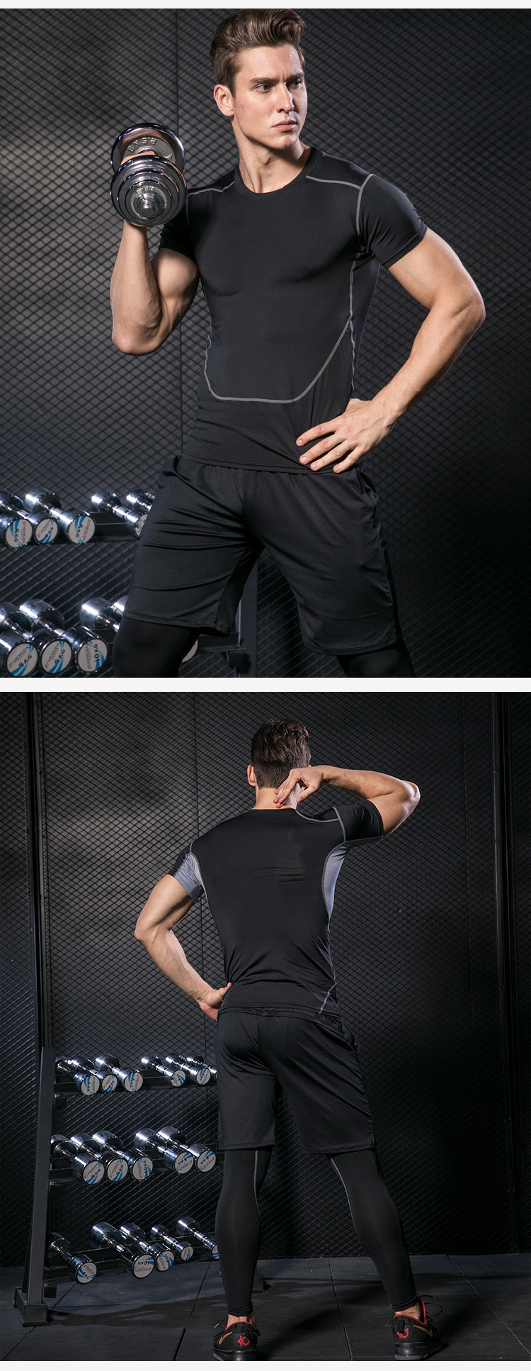 Sports short-sleeved men's short-sleeved body suit three-piece suit