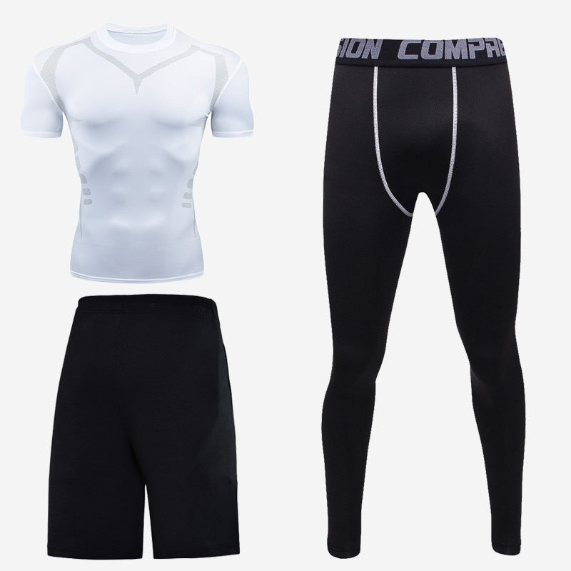 Sports short-sleeved men's short-sleeved body suit three-piece suit