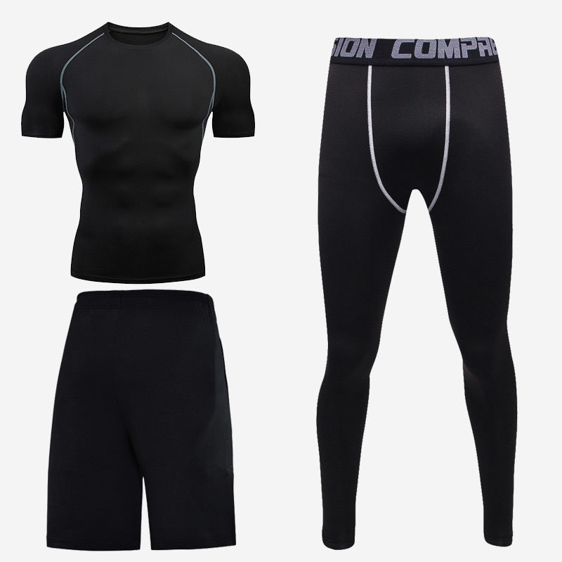 Sports short-sleeved men's short-sleeved body suit three-piece suit