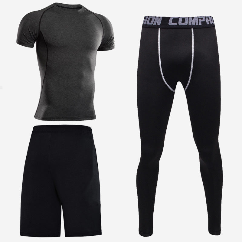 Sports short-sleeved men's short-sleeved body suit three-piece suit